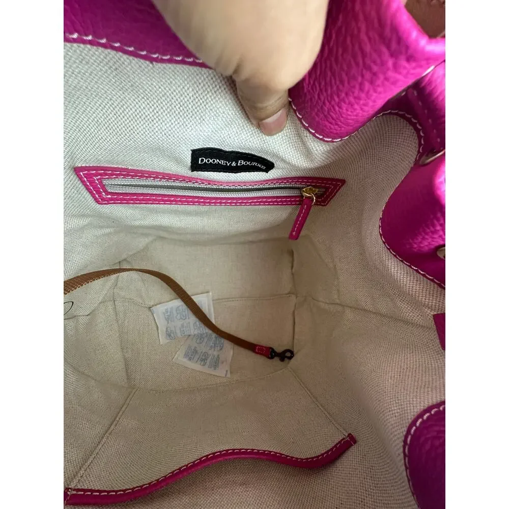 Dooney & Bourke Lucca Pebble Leather Drawstring Shoulder Bucket Bag Fuchsia NWT